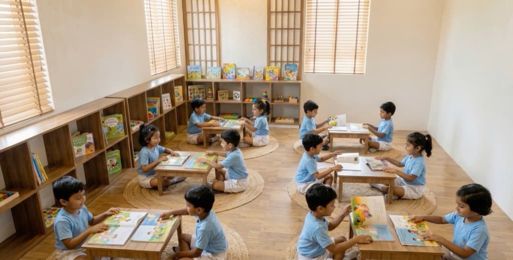 Children reading in a learning center